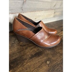 Dansko Professional Rosaline Chestnut Brown Burnished Leather Wedge Loafers 40